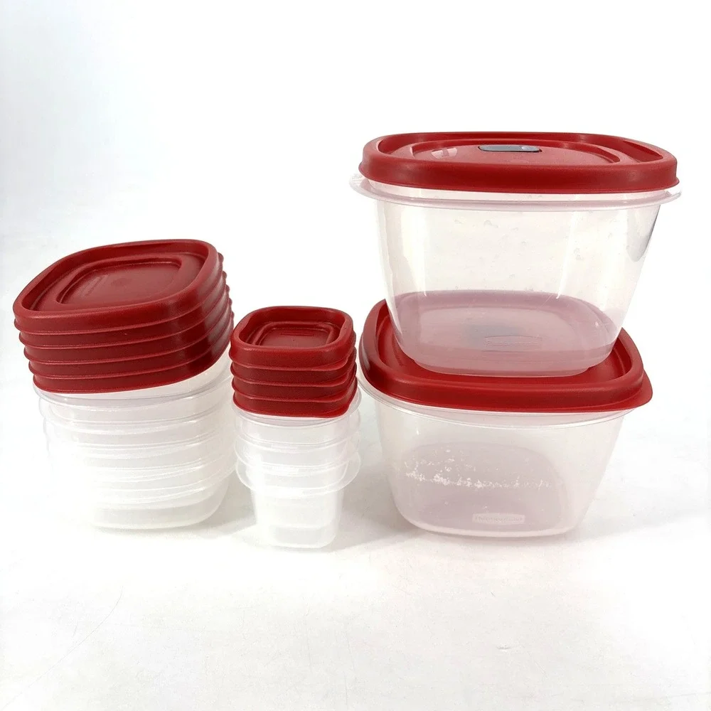 Rubbermaid Container LOT (5)  1.25 Cup, (2) 7 Cups & (4) 4 oz Red Snap-on Lids